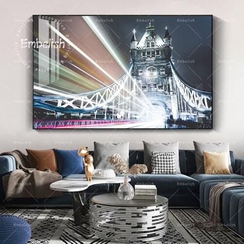 1 Piece London Bridge Night View Landscape Wall Art Pictures For Living Room Home Decor Artworks HD Spray On Canvas Paintings