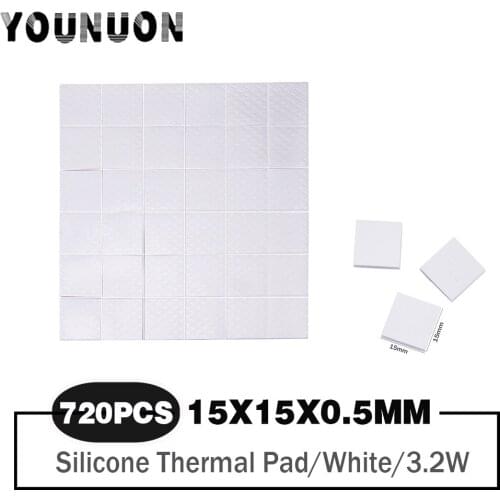 720 Pieces High Performance Gap Filler 15x15x0.5mm GPU CPU Heatsink Cooling Thermal Conductive Silicone Pad 3.2w/m-K