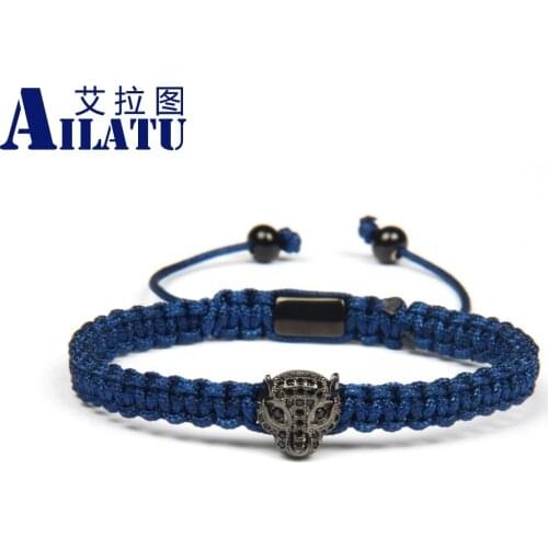 Ailatu Couples Jewelry Cz Panther Braided Bracelet & Bangle New Micro Pave Pink Cz Eye Leopard Charm Men Women Jewelry