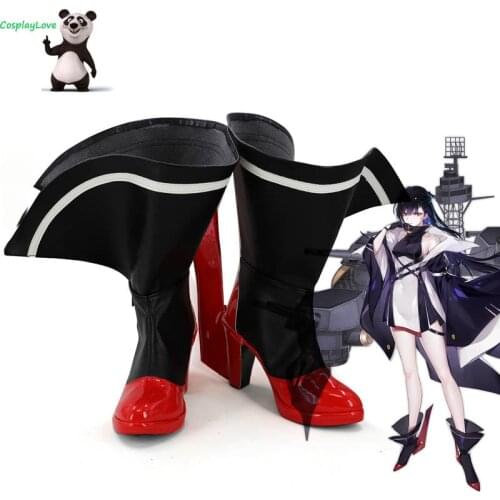 Azur Lane USS West Virginia Red Black Shoes Cosplay Long Boots Leather Custom Made For Party Christmas Halloween