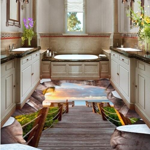 Free Shipping Ground Fissure Landscape 3D Floor waterproof thickened home decoration flooring bathroom bedroom wallpaper mural