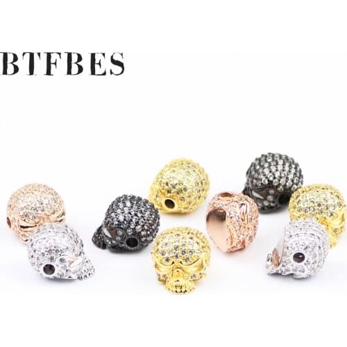 BTFBES Micro-inlay White Zircon Skull Copper Beads 1pcs Shine Accessories Loose beads for Jewelry Bracelet Making Necklace DIY