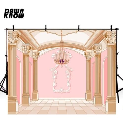 DAWNKNOW Cartoon Pink Wall Photography Background Baby Photocall Birthday Party Castle Backdrop Children Photo Shoot lv939