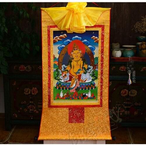 Family Home efficacious Protection--120CM Large--Tibetan Buddhism Yellow Jambhala Buddha silk Thang-ga Thangka Buddha art