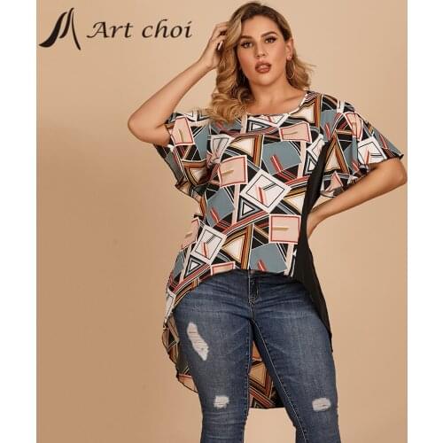 Summer Women Irregular Geometric T Shirt Sexy Casual Loose Short Sleeve Office Ladies Top Tee Camisa Feminina футболка Plus Size
