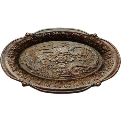 Chinese Old Copper Statue Of Writing-Brush Washer Chinese Gilded Dragon And Phoenix Pattern Plates