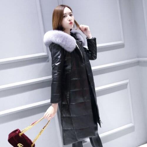 Real Sheepskin Coat Women 2020 Winter Genuine Leather Jacket Womens Down Jackets Fox Fur Collar Hooded Plus Size 22280