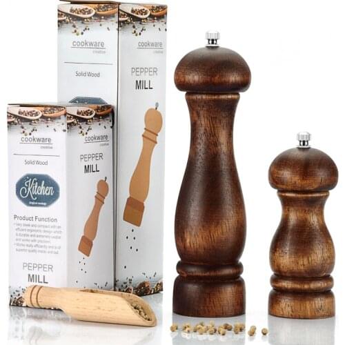 Salt and Pepper Mill, Solid Wood Pepper Mill with Strong Adjustable Ceramic Grinder Kitchen Tools for Cooking