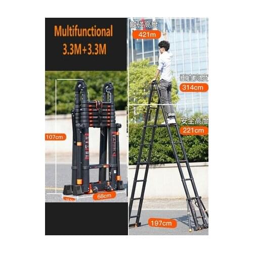 3.3*3.3m aluminum alloy multifunctional foldable telescopic herringbone/I-type ladder/straight ladder to strengthen anti-tilting