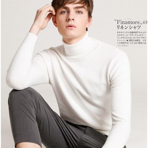 Mens Autumn and Winter Sweaters Solid Color High Neck Pullover Sweater Casual Loose Plus Size Bottoming Shirt Tide