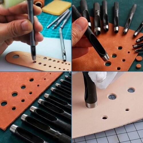 Leathercraft Tool Sets, with 45# Steel Round Hollow Hole Punch Cutter Tool and Steel Hollow Hole Punch Cutter Tool, Stainless St