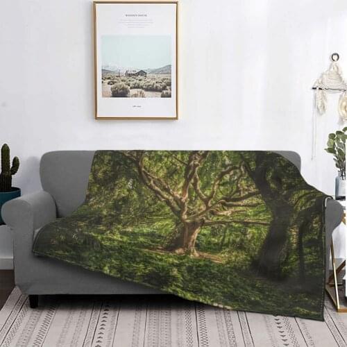 Green Tree Blankets Flannel Spring Autumn Camp Hiking Multifunction Super Soft Throw Blanket for Home Outdoor Plush Thin Quilt
