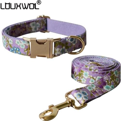 LOUXWOL Dog Collar with Bow Cotton & Webbing, Bow tie Dog Collar Leash Set Adjustable Dog Collars for Small Medium Large Dogs