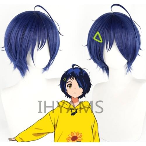 Wonder Egg Priority Ai Ohto Cosplay Wig Dark Blue Short Heat Resistant Synthetic Hair Party Wig With Hairpin + Free Wig Cap