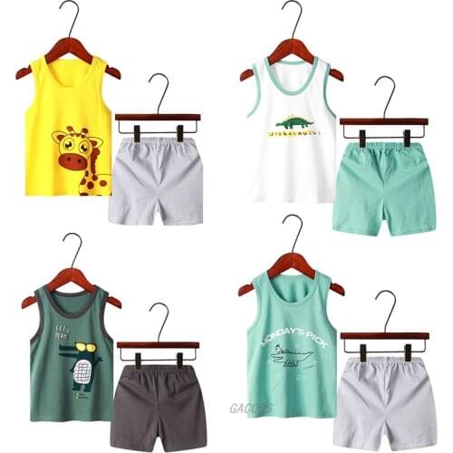 New Boys Girls Clothes Summer Vest Pants Pajamas Set Childrens Clothing Sleepwear Cotton Pyjamas Kids 90-140cm Pijamas Infantil