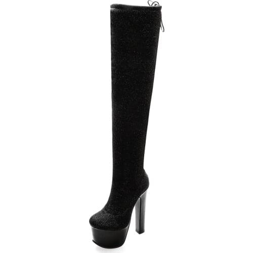 Super Size Super High Waterproof Platform Super High Heel Long Tube Over The Knee Boots Nightclub European American Sexy Shoes