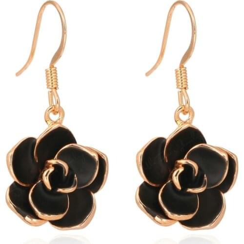 TRACYSWING Rose Flower Cubic Zirconia Inlaid Rose Gold Color Dangle Earrings Fashion Crystal For Women brincos TWE089