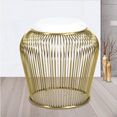 U-BEST Round lantern ottoman Gold metal wire base stool Nordic hollow lantern chair Iron chrome plated metal chair