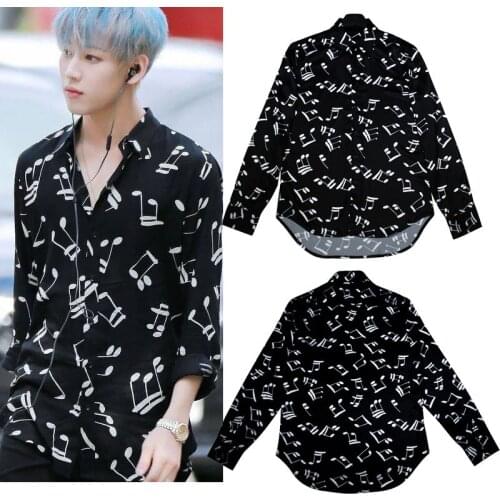 Kpop GOT7 Bambam black music symbols print men long sleeve shirt hip hop korean spring autumn cotton Casual Harajuku women shirt