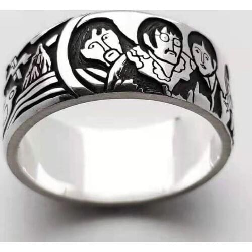 Vintage Cartoon Men Women Metal Alien Ring Band Mechanic Spaceship Pattern Casual Party Plated Hip Hop Silver Ring Jewelry