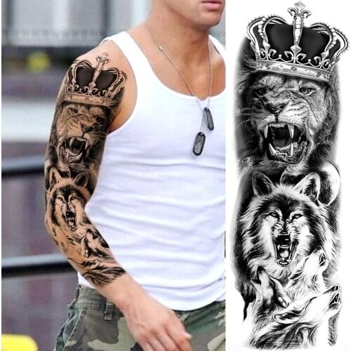 Black Cruel Wolf Tiger Temporary Tattoos For Men Women Body Art Full Arm Tatoo Waterproof Fake Tattoo Stickers Realistic Armband