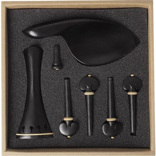 High Quality One set of high-end violin 4/4 ebony material accessories including Chin Rest Knob Tailpiece Pegs