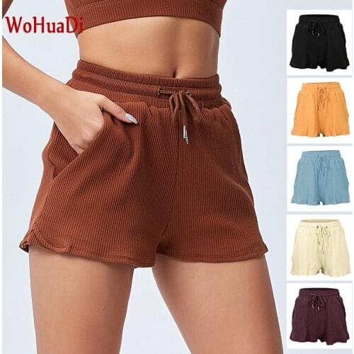 WOHUADI 2021 Casual Sports Yoga Shorts Wear Gym Fitness Suit Women Clothing Stripe Sportswear Rope Tie High Waist Pant Sweatpant