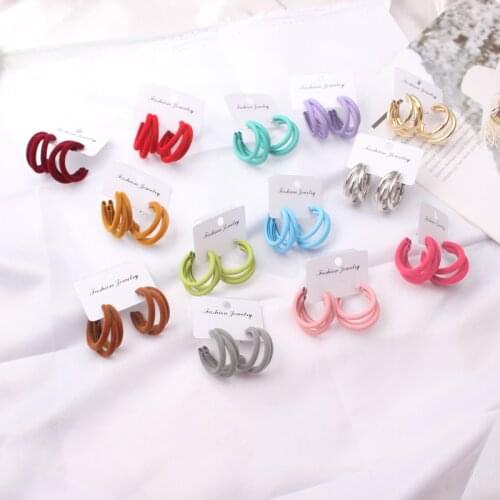 Flannelette Geometric Statement Stud Earrings for Women Gold Color Metal C-shape Hollow Unusual 2021 Trendy Ear Jewelry