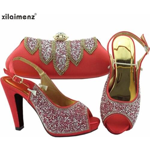 High Quality 2019 Sweet Style Nigerian Ladies Matching Shoe and Bag Material with Pu African Shoes and Bags Set for Party