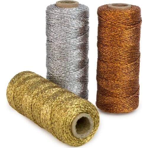 1pcs Bakers Twine Rope Metallic Foil Rose Gold Silver Shimmer (110yard/spool)Decoration Favors Gift Wrapping Party Wedding Decor