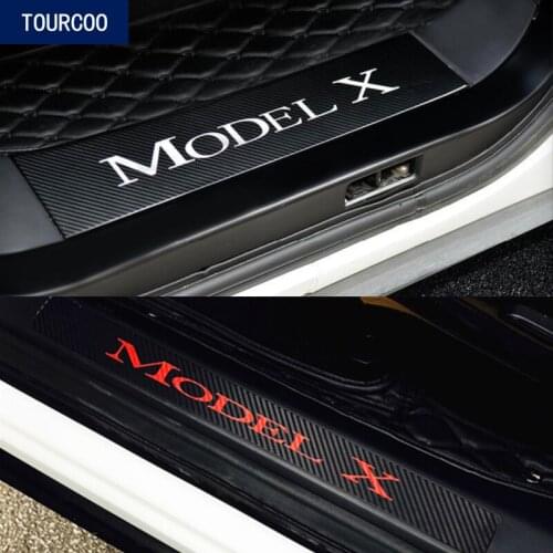 4Pcs for Tesla Model X S Door Sill Sticker Carbon Fiber Grain Car Styling Modification Decor Accessories