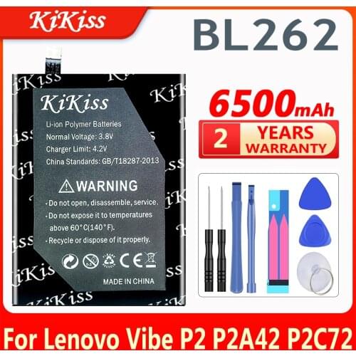 KiKiss 0 Cycle 6500mAh BL262 Battery for Lenovo Vibe P2 P2C72 P2A42 High Quality Mobile Phone Replacement Accumulator