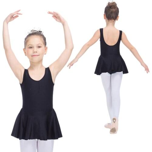 Black Ballet Dance Dress Nylon/Lycra Tank Leotard Skirts for Ladies and Girls Practice Costume