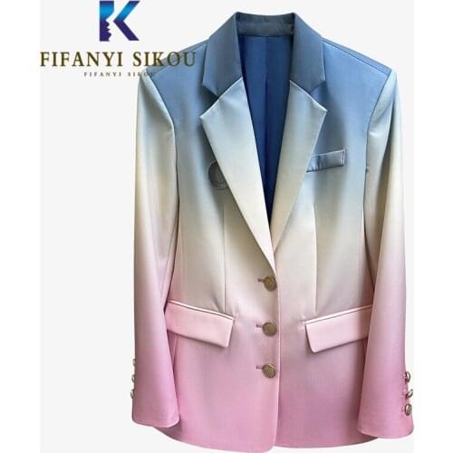 Gradient color Blazer Jacket Women Streetwear Fashion Single Breasted Embroidery Suit Jacket Loose Casual Lady Chic Blazers Coat
