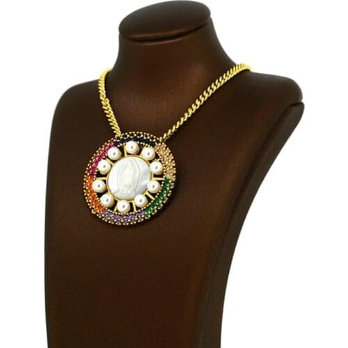 2 PCS Crystal Cross Shell Virgin For Women Gold Chain Necklace Pendant Rainbow Cubic Zirconia Copper New Jewelry Gift 2021