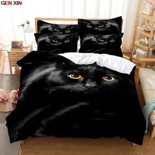 Housse De Couette Design 3d Comforter Bedding Sets Cute Bed Linen Animal Black Cat Adult Kids Duvet Cover Set Quilt Cover 2/3pcs