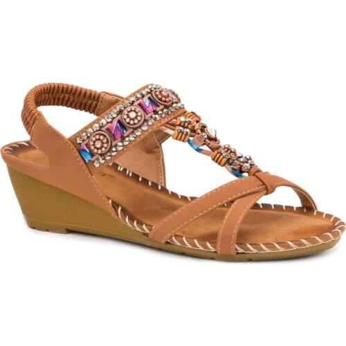 Gedikpasalı Guja 150 10 Taba 2021 Summer Season Female Slippers Sandals Wedges Stone Beads Accessories Daily Use Beach Pool