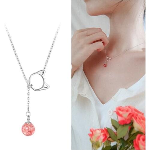 Trend Silver Plated Clavicle Necklace For Lady Party Accessories Cute Strawberry Crystal Cat Necklace Women Jewelry Choker Bijou