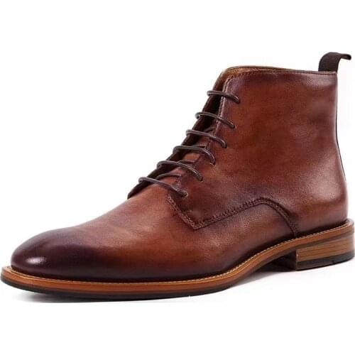 2021 Fashion Chelsea Boots Men Vintage Style Genuine Leather Mens Boots Back Zipper Lace-up Short Boots Hot zapatos de hombre