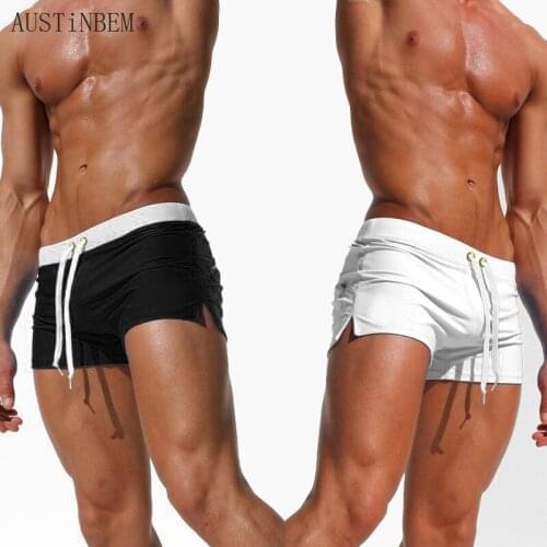 AUSTINBEM S-2XL Pocket Man Men Swimwear Swim Trunks Swimsuits Mens Swim Boxer Shorts Beach Men Sunga Swimming Shorts 9 Colors