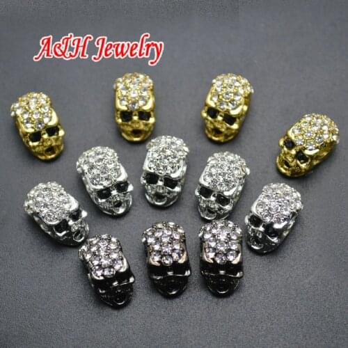 20pcs High Quality Rhinestone Inset Skull Heads Beads Gun Black Silver Gold Bead For Fashion Jewelry Making Materials