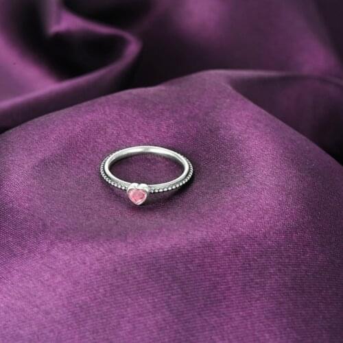 Octbyna Silver Color Classic Fine Ring Ladies Personality Design Pink Crystal Heart-shaped Simple Ring Jewelry Dropshipping