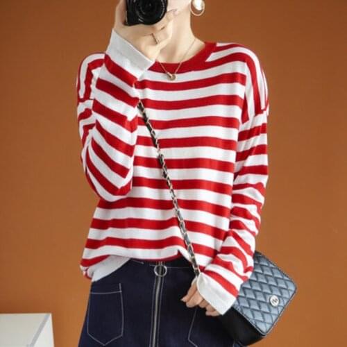 Autumn and winter 100% wool sweater round neck knit womens long-sleeved cashmere sweater loose and comfortable pullover The New