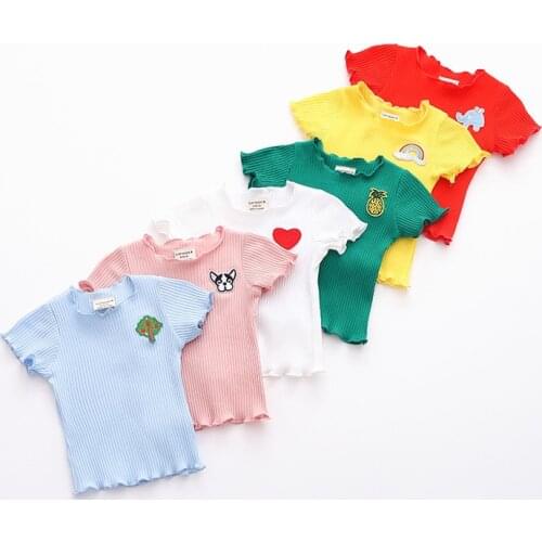 1-5 Years Summer Children Girl T-Shirt Cotton Solid Soft Short Sleeve Candy Color Kids Girl Tops Clothes