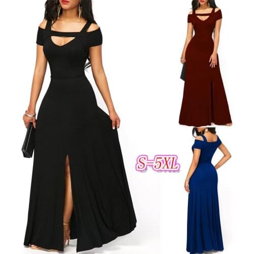 2021 Plus-sized European And American-Style Amazon AliExpress ebayv Collar off-Shoulder Slit Slim Fit Expandable Party Dress Wom