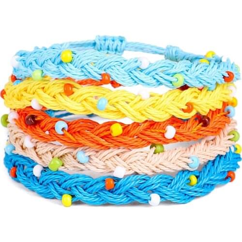 Sailor Knot Glass Seed Beads Braided Bracelet Women Men Handmade Waxed String Slide Cord Adjustable Beach Surf Jewelry Present