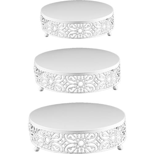 Hollow Floral Pattern Round Metal Silver Cake Stand Holder Dessert Cupcake Pastry Candy Display Plate Tray for Wedding Event Bir