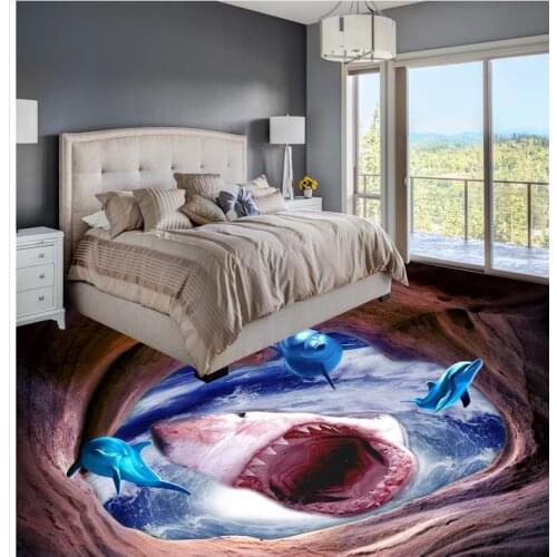 Custom Photo Floor 3D Wallpaper Modern Art dolphin self-adhesive PVC Wallpaper