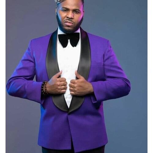 Bright Purple Mens Coat Suits Custom Made Plus Size Formal Business Best Man Jacket Blazer 2 Pieces ( Jacket+Black Pants)