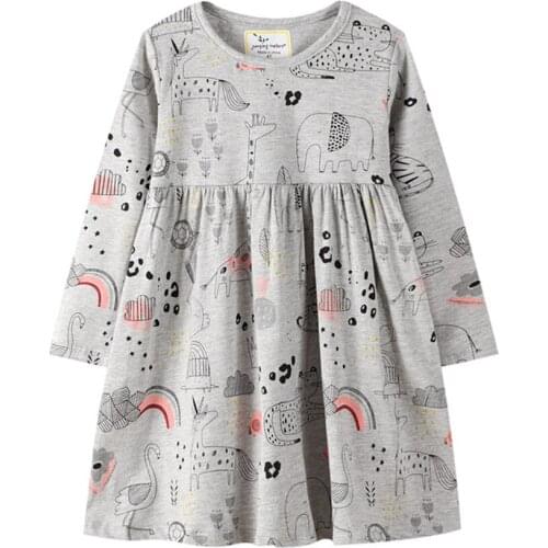Jumping Meters New Arrival Princess Cartoon Print Autumn Winter Girls Dresses Cotton Childrens Clothing Hot Selling Unicorn